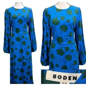 Boden Maxi Dress 70s Blue Florrie Size 12R Balloon Sleeve Boho Cottagecore 3147